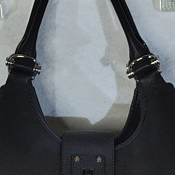 Banana Republic Black Pebble Leather Shoulder Bag Hobo Purse Chrome Hardware - Picture 5 of 14